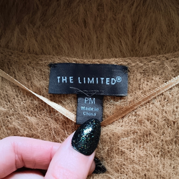 🤎 The Limited Womens Faux Fur Long Cardigan Petite Medium PM Tan Beige - Picture 12 of 14